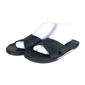 UGG Men's Brookside US 7 Black Leather Criss Cross Flat Slide Sandals Shoes